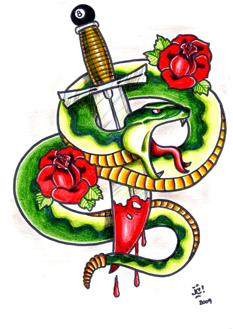 Tattoo Art Snake and Dagger