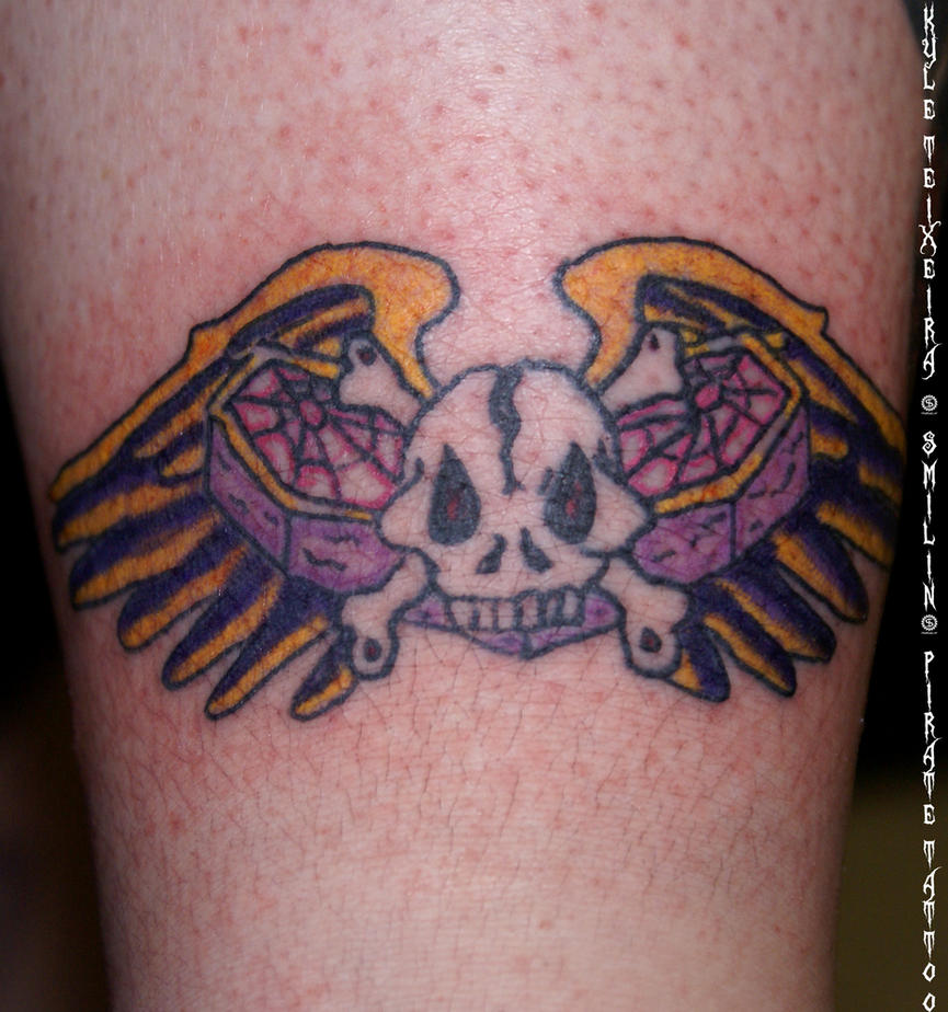 Winged Skull Leg Tattoo by