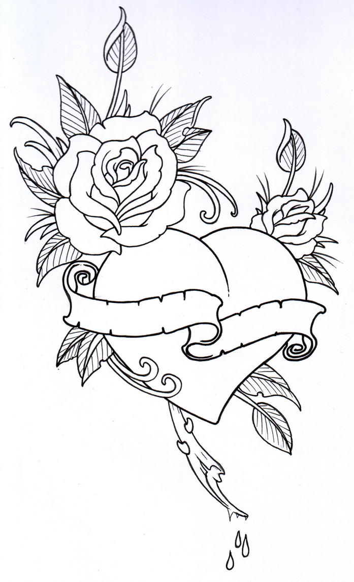 RoseHeart Outline 1 | Flower Tattoo