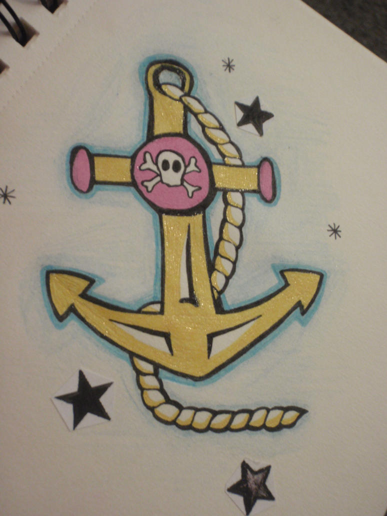 Anchor and skull tattoo by